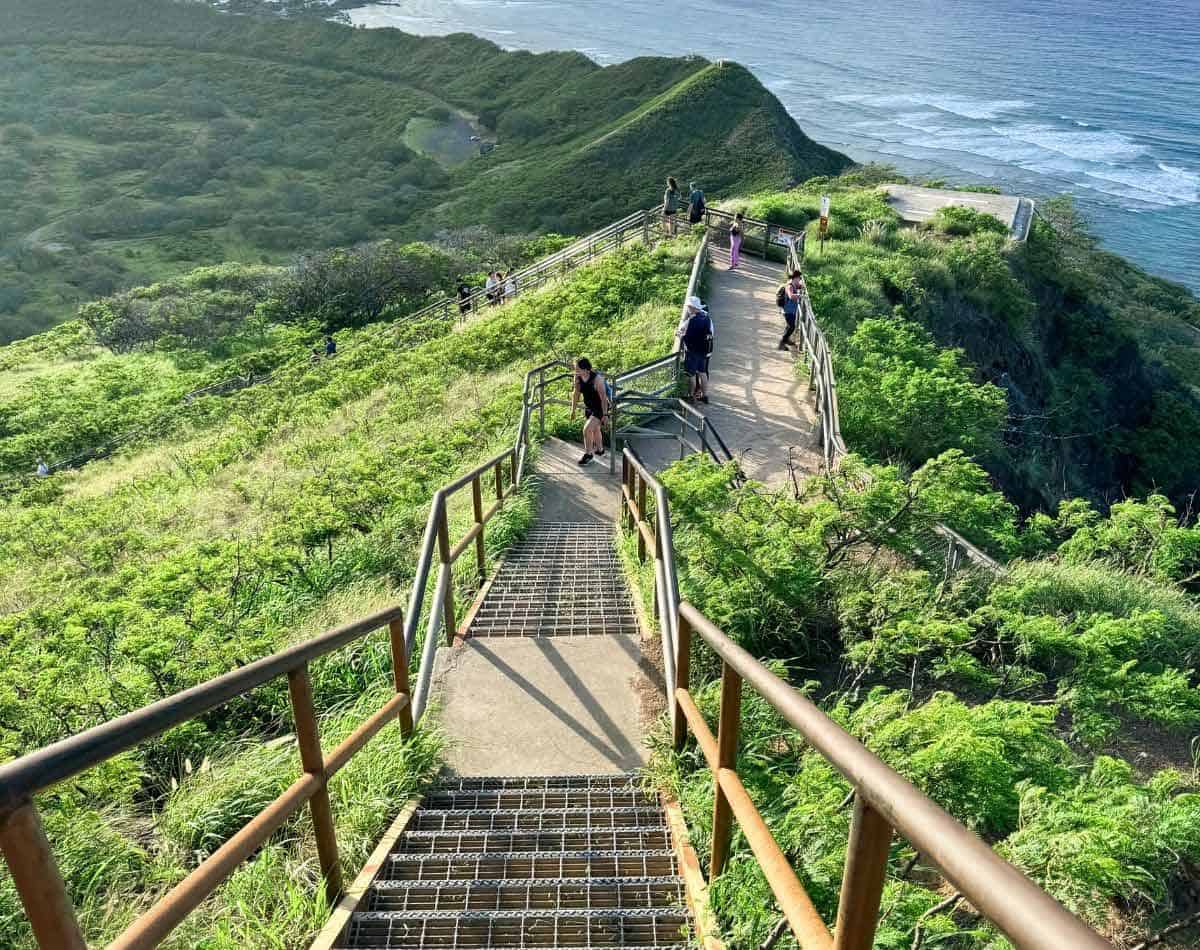 downward staircase on diamond head crater hike.