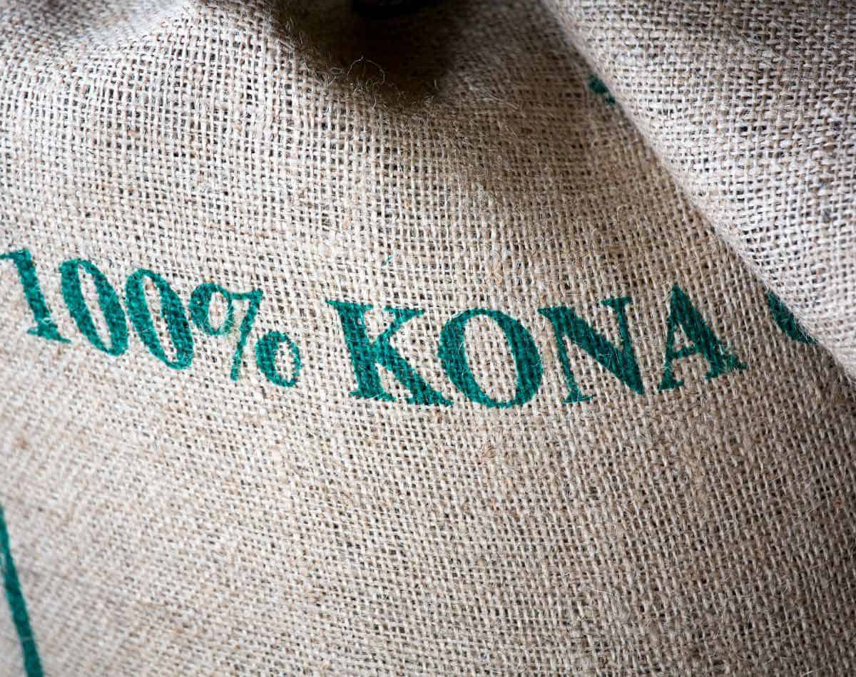 kona coffee beans in a bag.