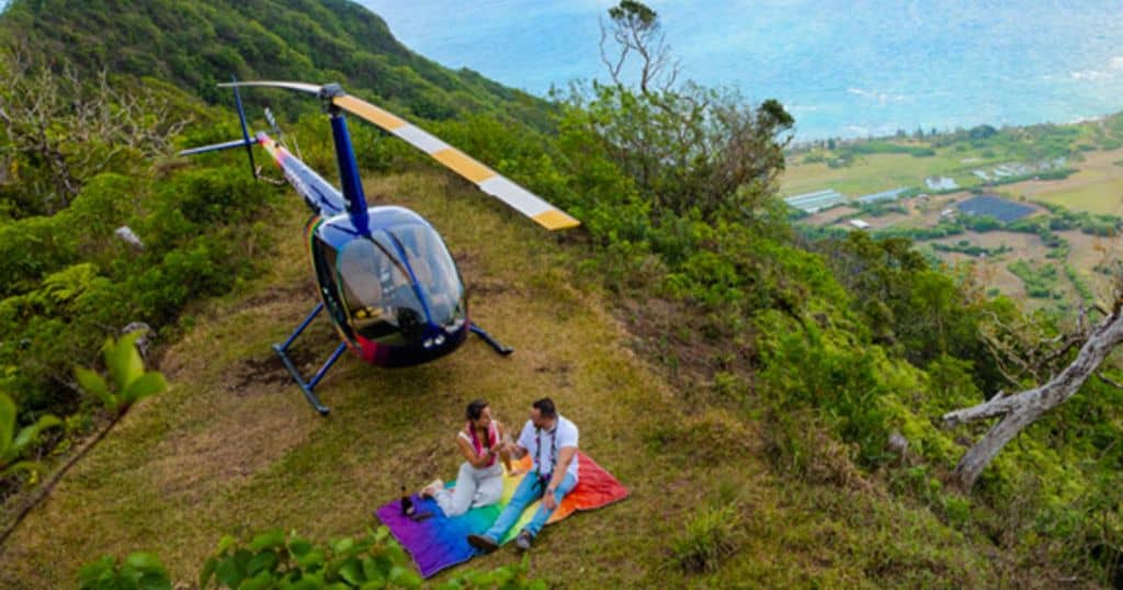 romantic helicopter ride in oahu, hawaii.