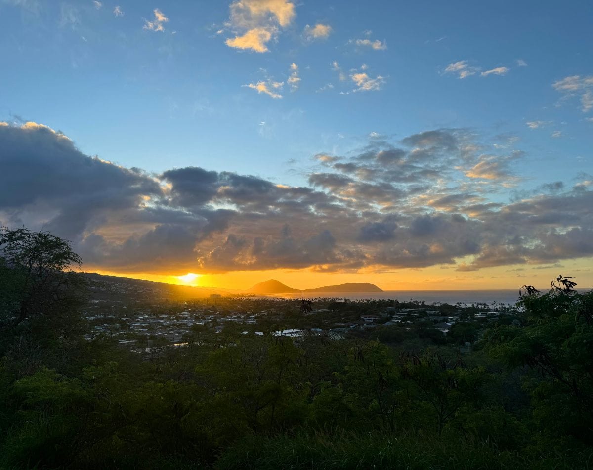 Early morning sunrise view from the entrance to Diamond Head Oahu.