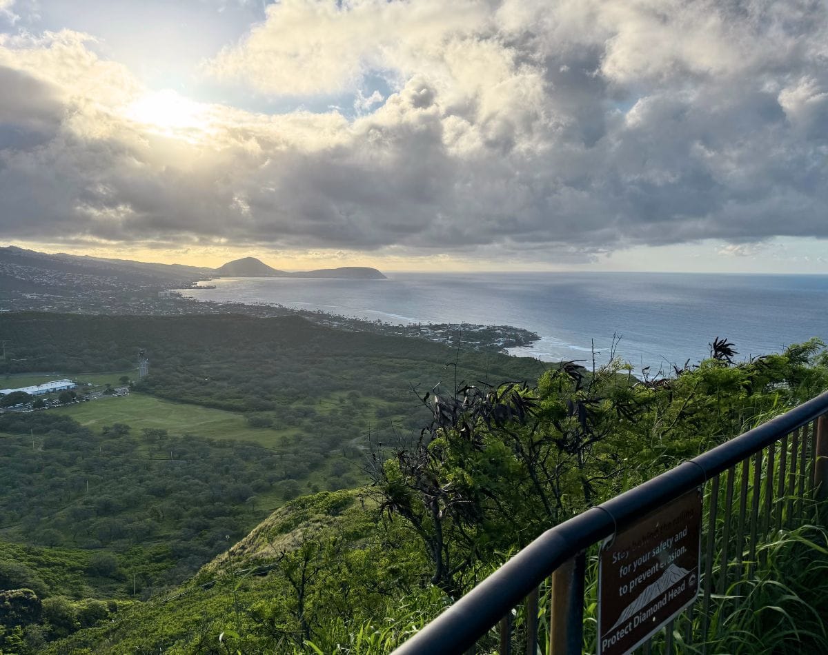 Beautiful views from the top of Diamond Head Summit Trail on Oahu, Hawaii.