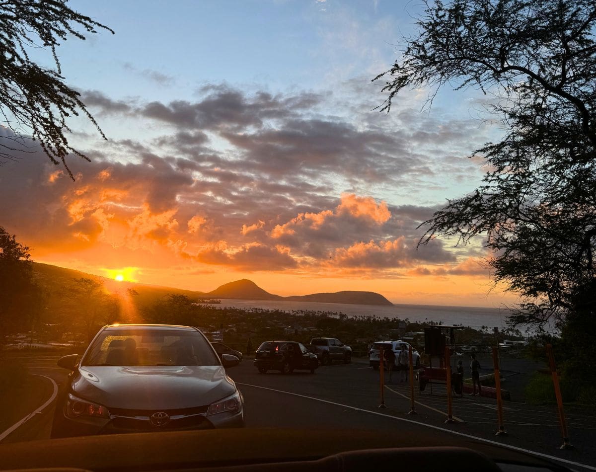 Parking lot in front of Diamond Head Crater Tunnel entrance on Oahu Hawaii.