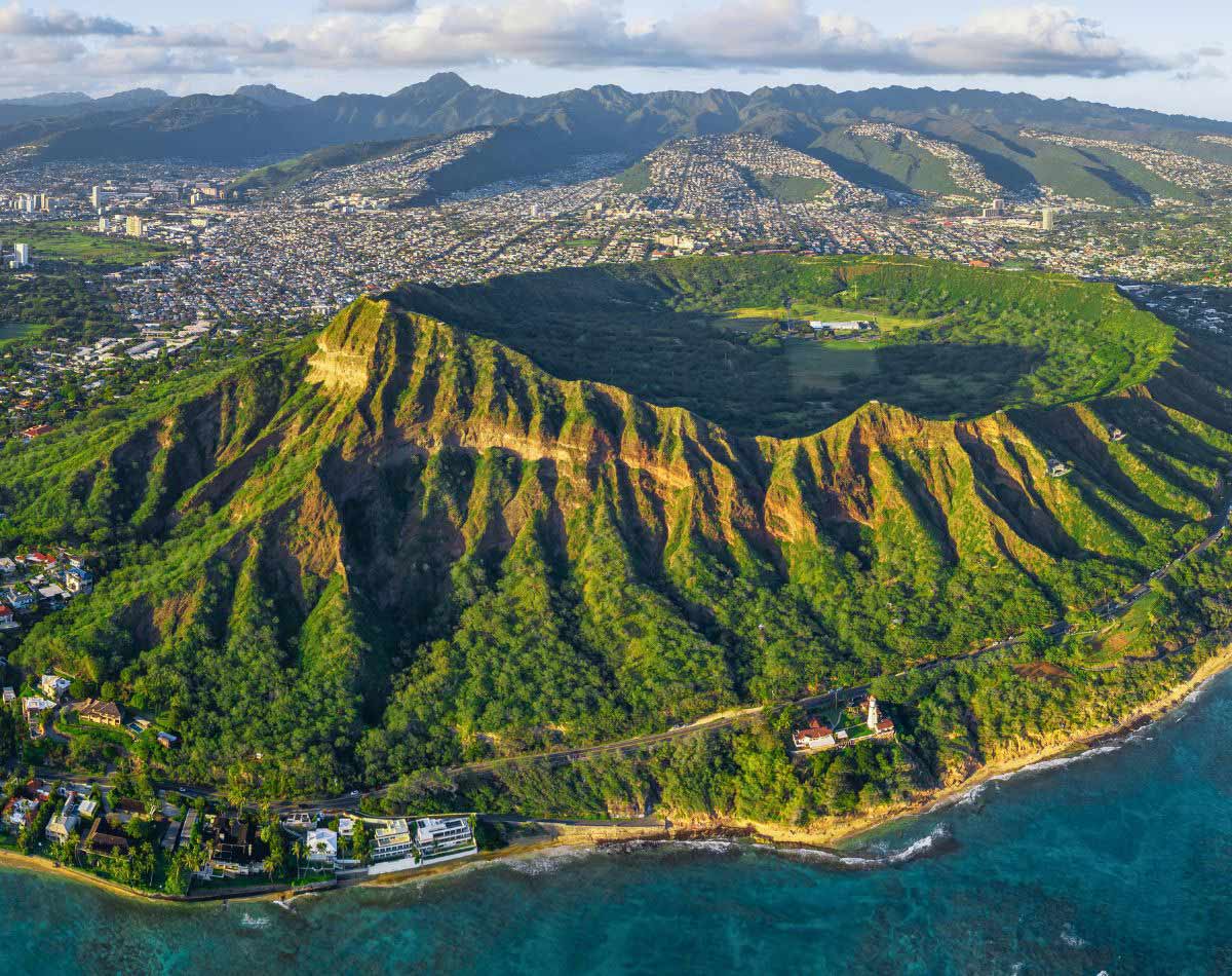 Diamond Head Crater on Oahu, Hawaii View from the top.